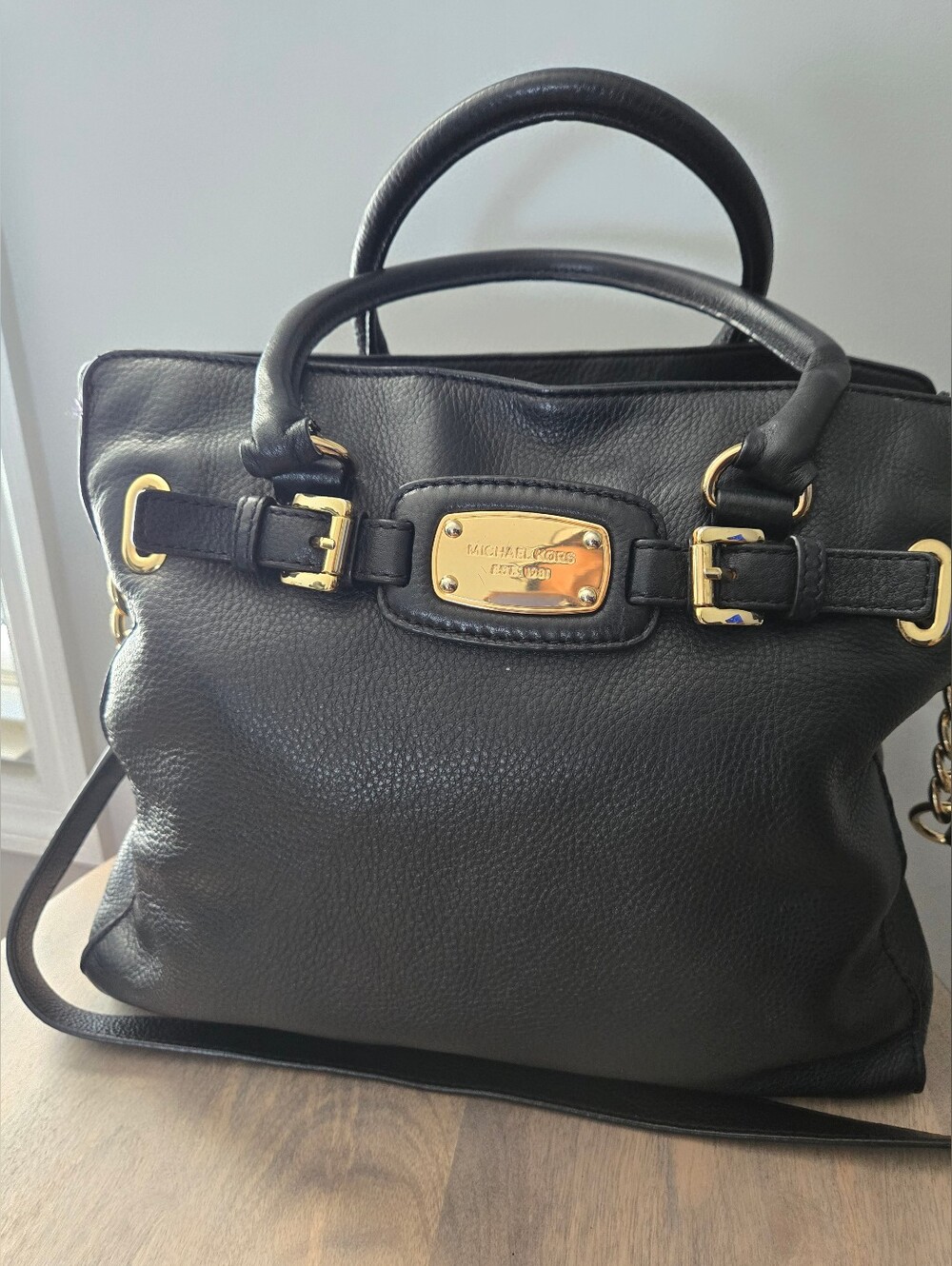 Michael Kors Handbag Hamilton Large Black Grain Leather 15”Wx12.5”Hx13”D